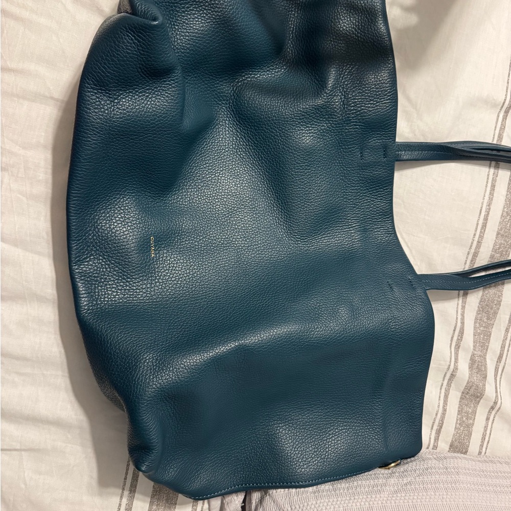 Elegant Blue Leather Tote Bag